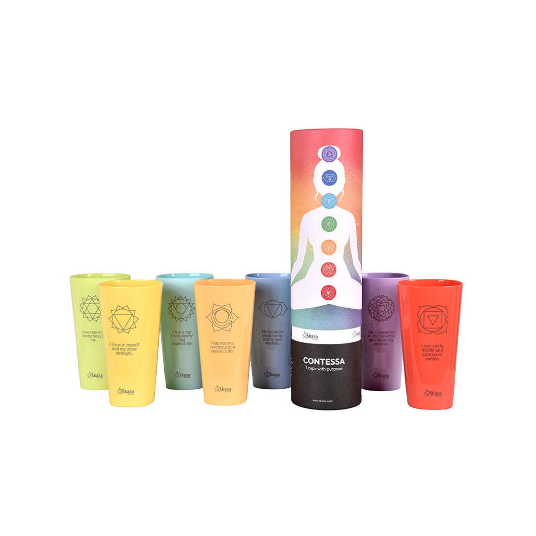 Kollektion der 7 Chakren – farbenfrohe Skaza-Produkte inspiriert von der Energie der Chakren"