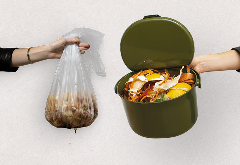Biomülleimer für die Küche aus recyceltem Kunststoff ohne Plastiktüten